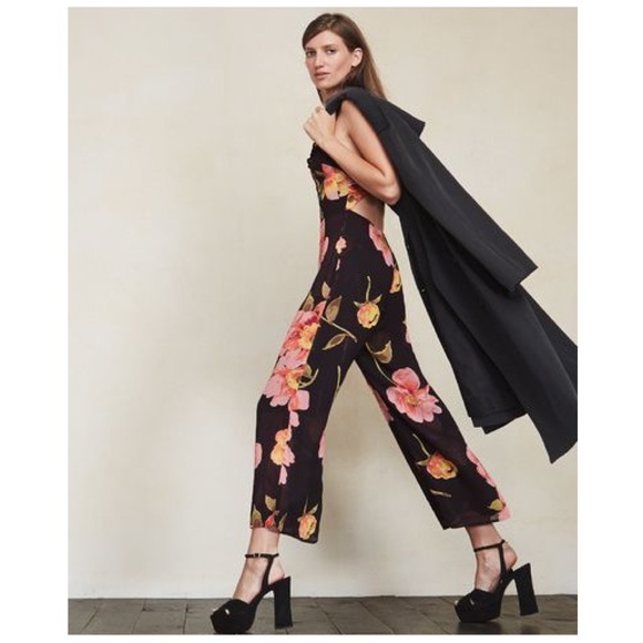 Reformation Pants - REFORMATION Yvonne Floral Jumpsuit, Wide Leg Open Back Flower Print Pants Suit